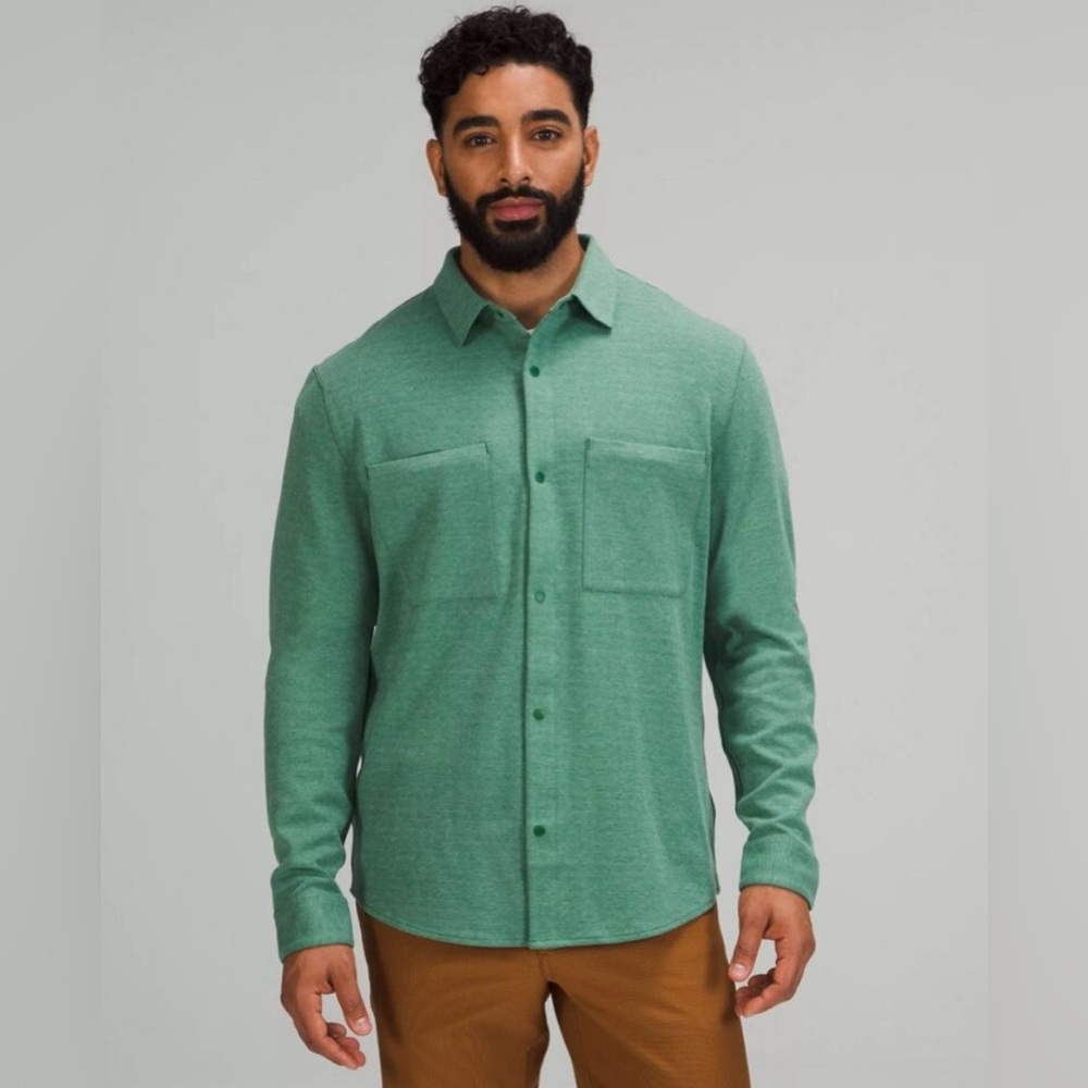 Lululemon Shirt Mens Stretch Green SoftKnit Overshirt LongSleeve Shacket Size XL